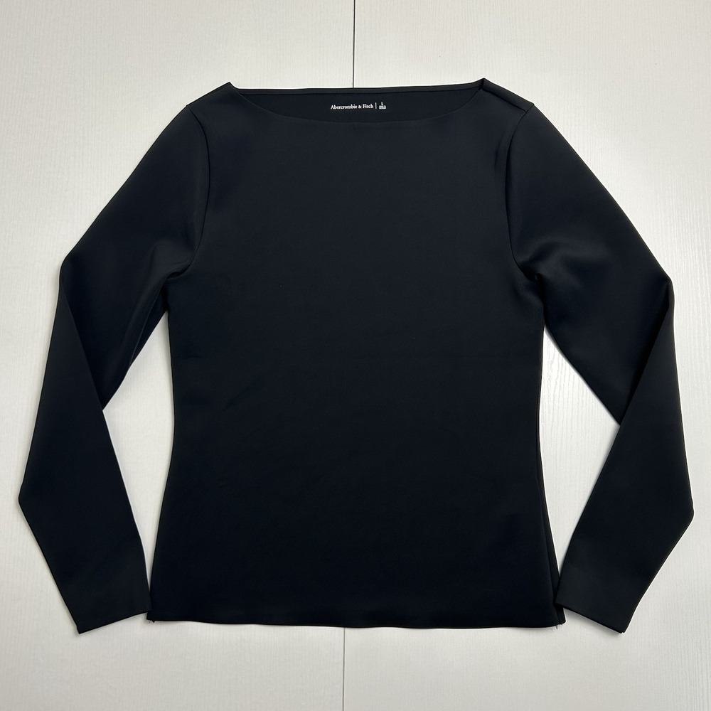 Abercrombie & Fitch Boatneck Top Scuba Matte Womens Large Black Minimalist
